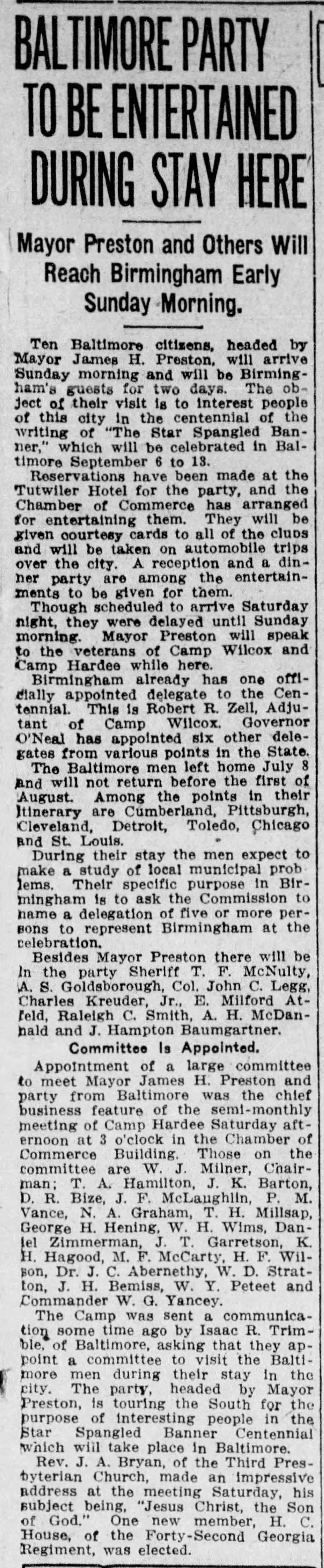 Baltimore Party To Be Entertained During Stay Here